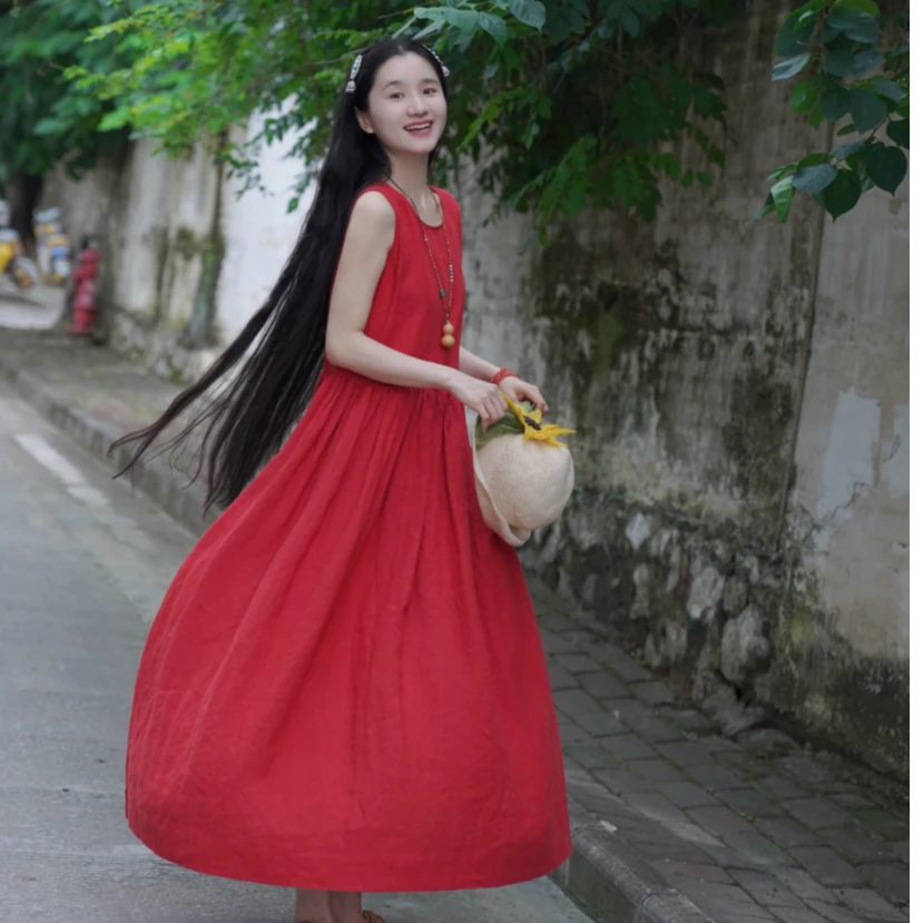 《口红》亚麻背心裙/