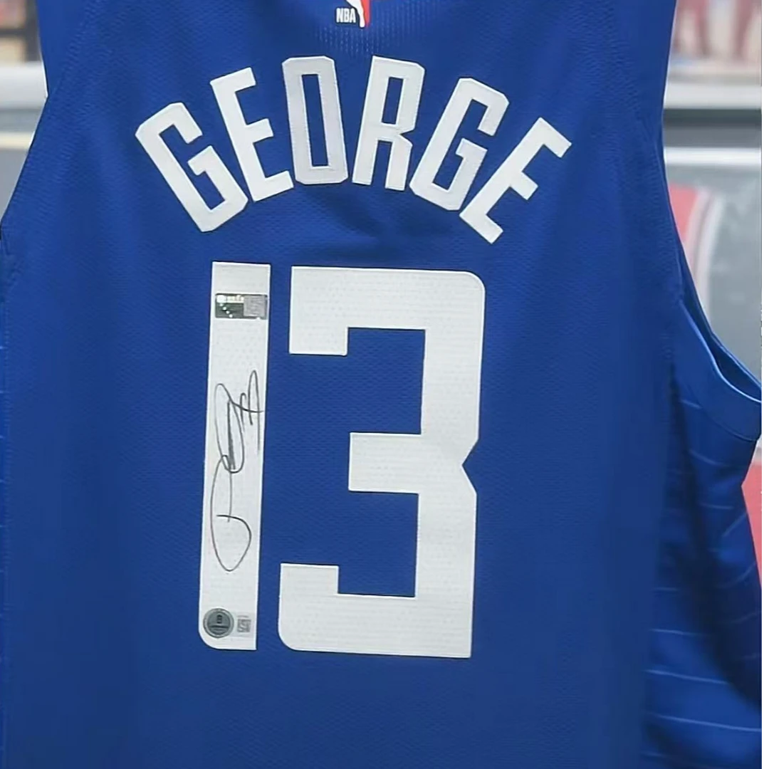 保罗乔治亲签快船蓝sw装裱收藏【铭人堂亲签球衣直播专属链接】