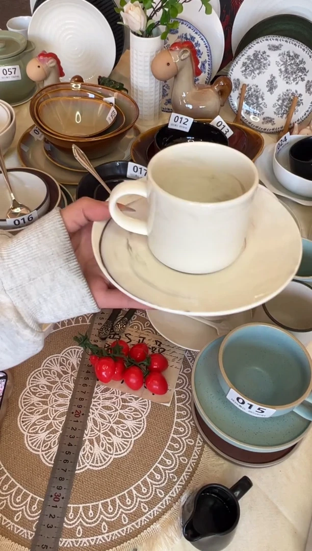 新骨瓷037瑕疵云纹石 中号咖啡杯碟套装