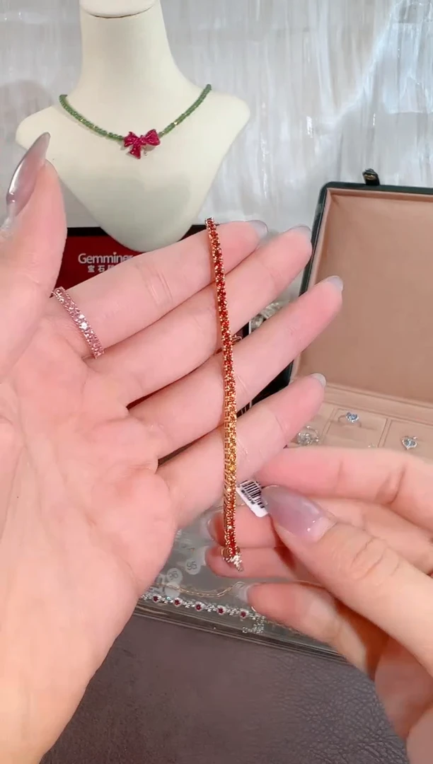 彩色蓝宝石手链18K金镶嵌BB4542-2#-W+Y#92