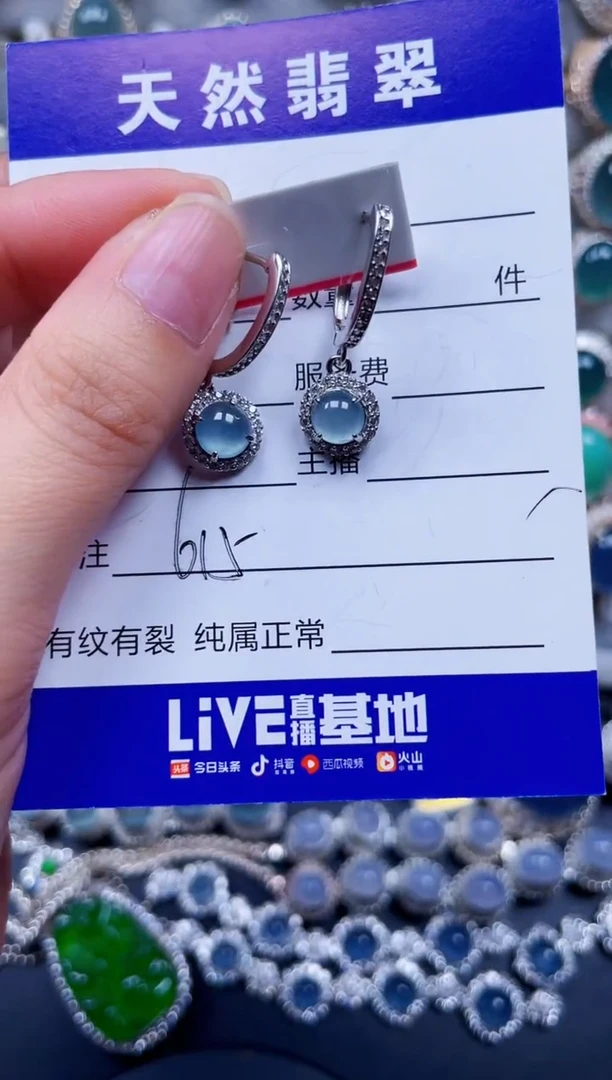 银S925镶嵌翡翠耳饰615