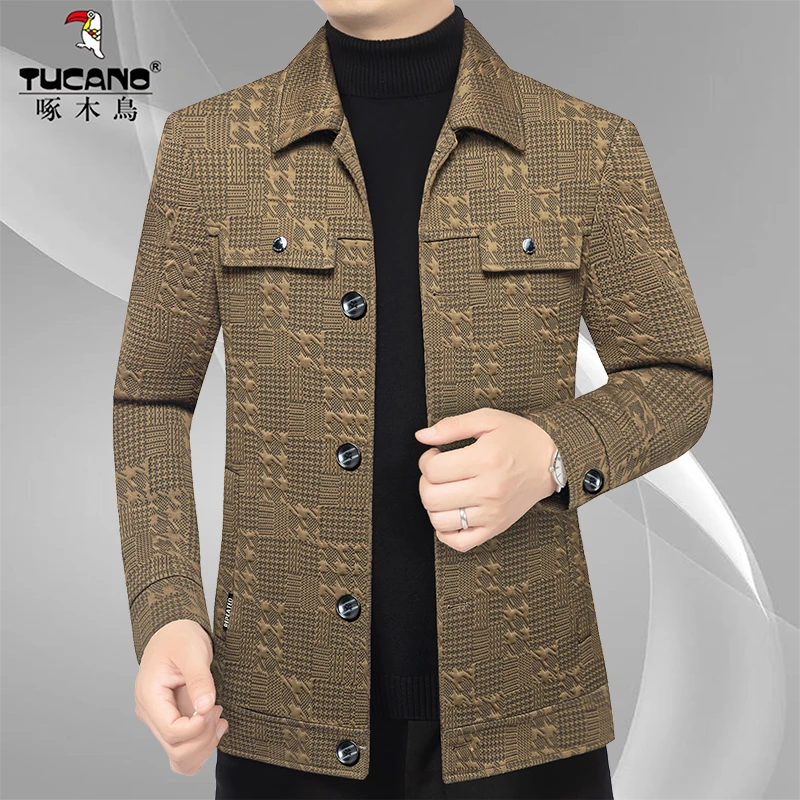 啄木鸟春秋季新款男士翻领夹克外套中年男士休闲夹克衫上衣男装