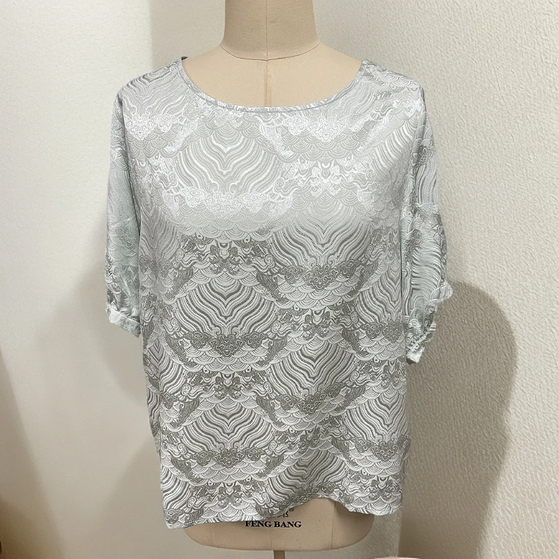 【101】重磅桑蚕丝缎面提花百搭宽松衬衫5002-H86