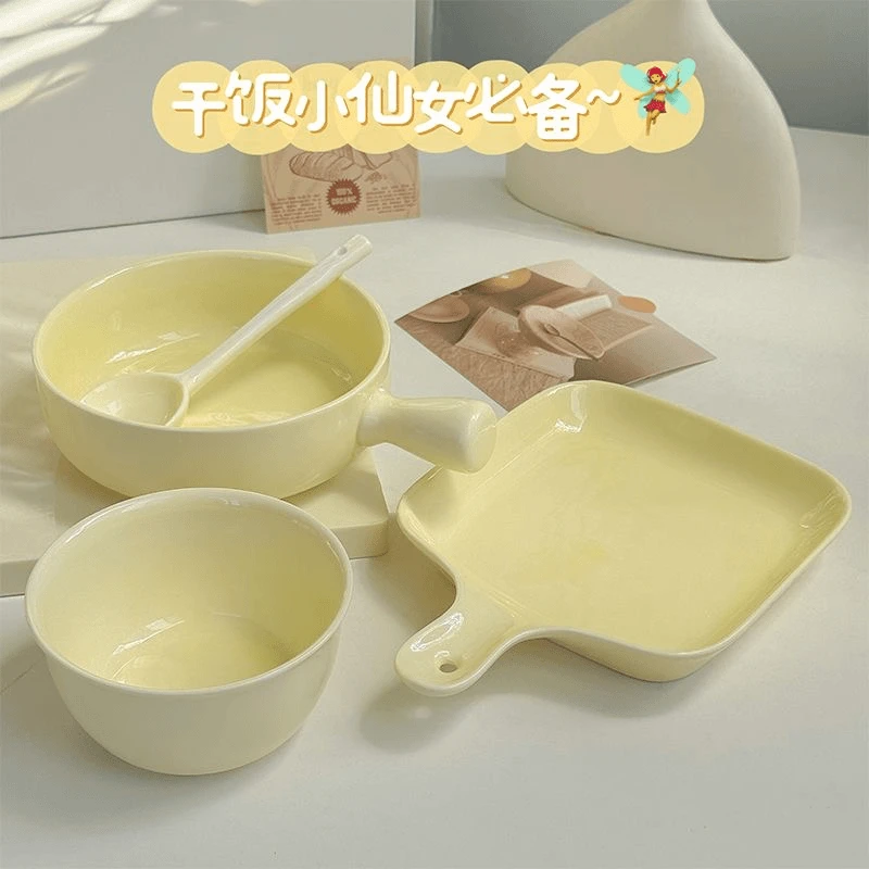 奶油手柄碗泡面碗高颜值网红一人食焗饭碗釉下彩宿舍学生用碗餐具