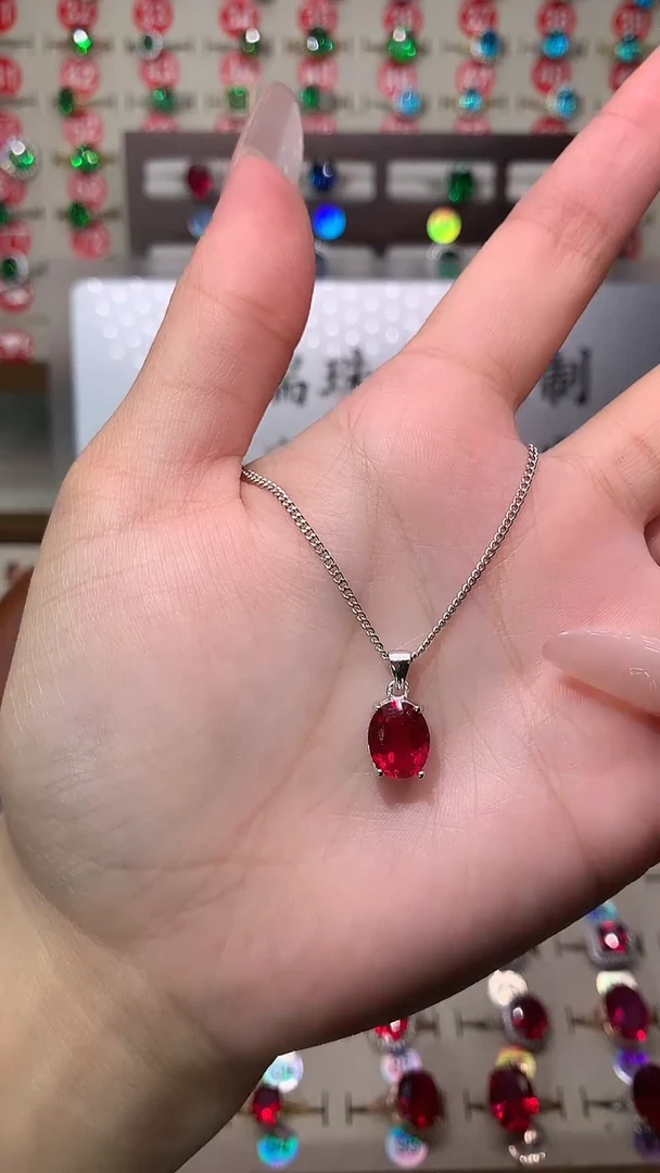 吊坠(赠链)银S925镶嵌红宝石8*10 银托