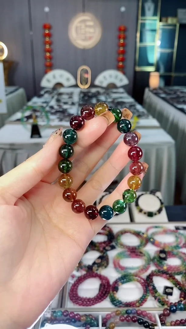 未镶嵌收藏级老矿碧玺色标净体单圈手串10mm+碧玺dan一物一证