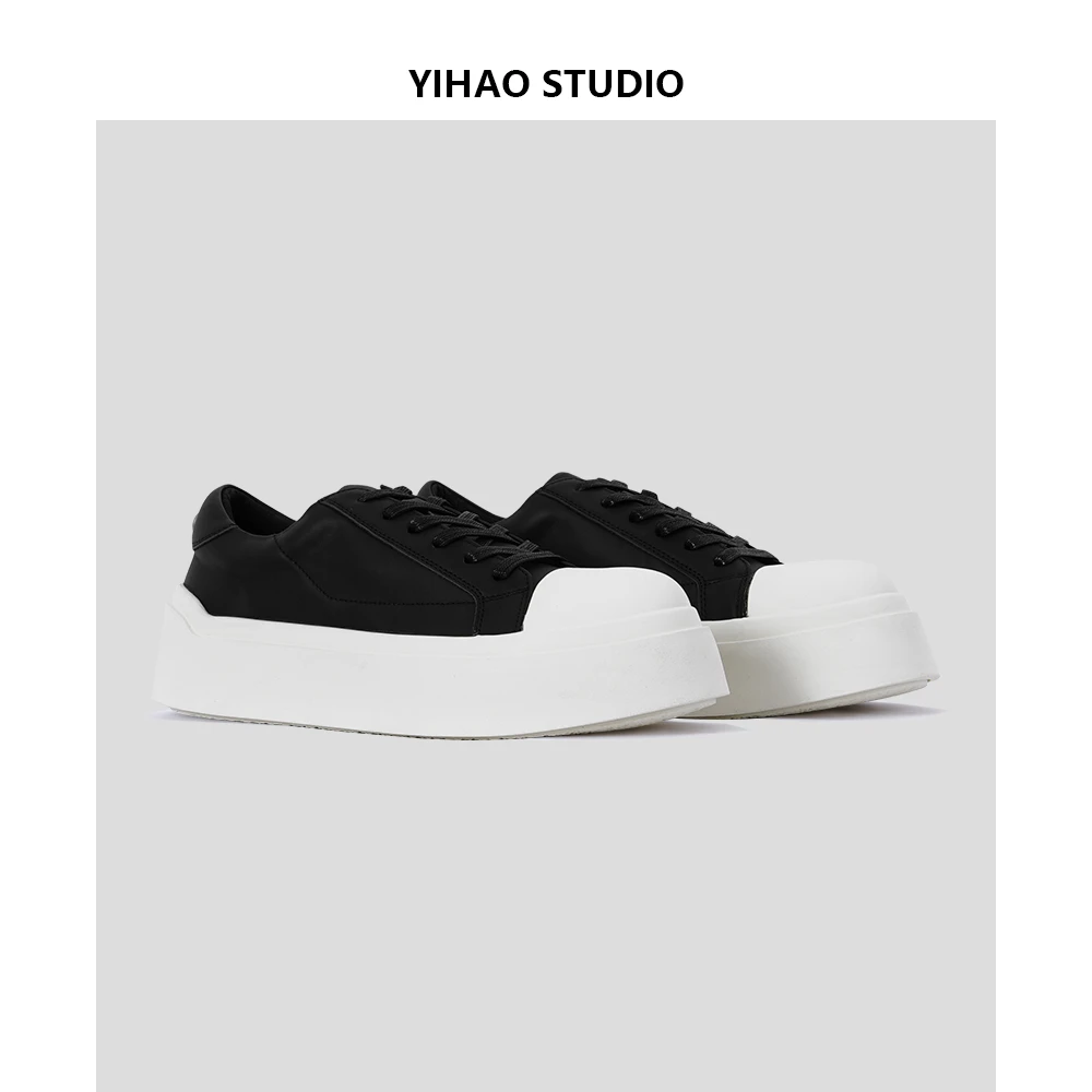YIHAO STUDIO新款男士运动休闲鞋时尚潮流厚底增高黑白百搭小白鞋