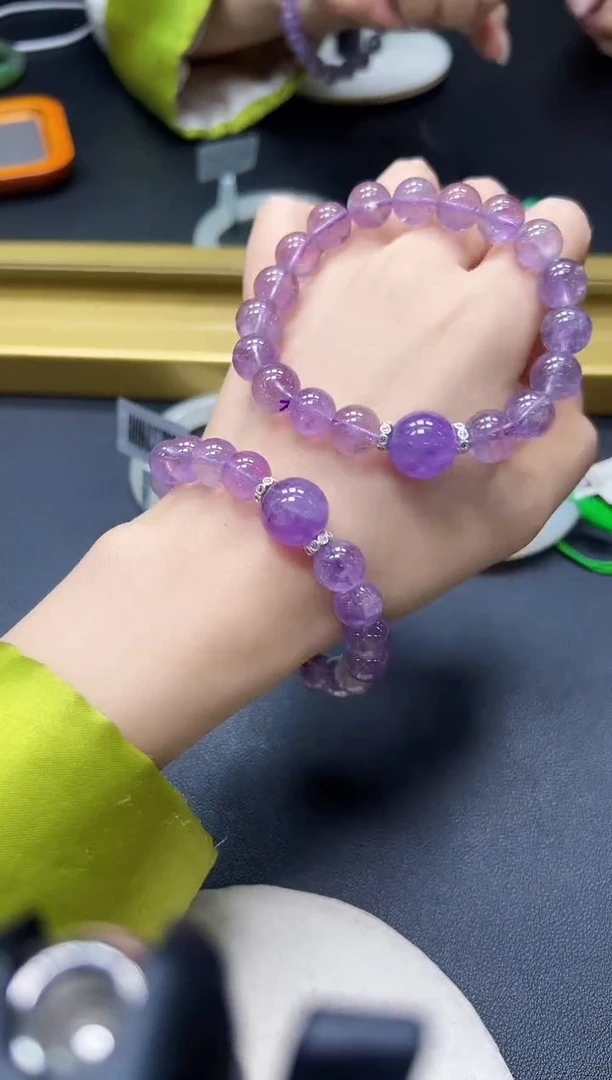 合金手串水晶薰衣草紫水晶手串 10-13mm 有瑕