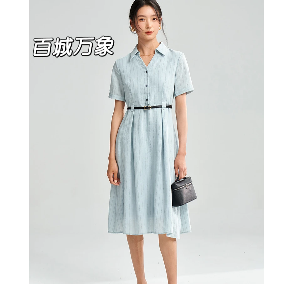 【百城万象门店款】25夏季新款复古气质通勤大摆衬衫连衣裙18289