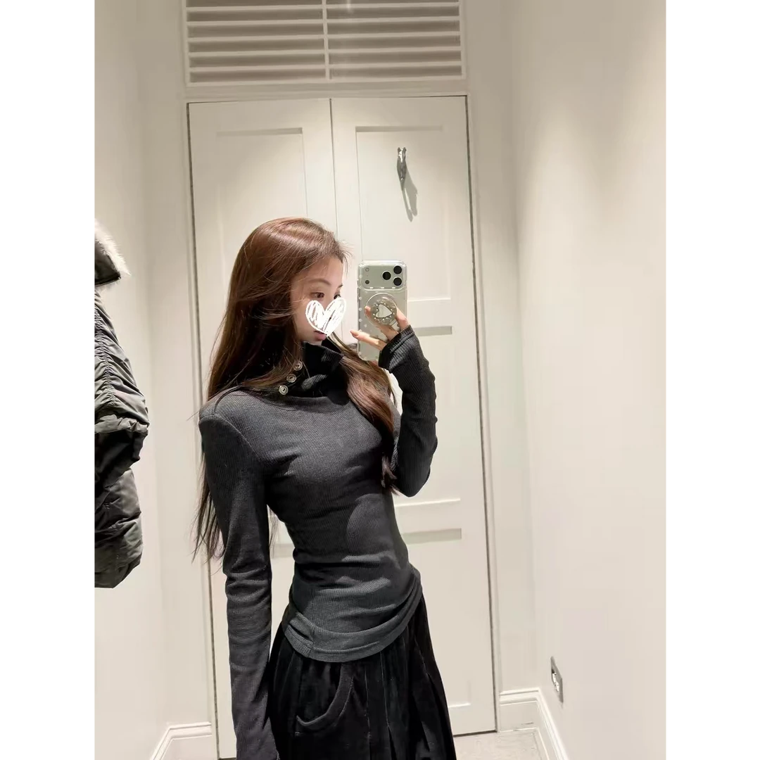 【独特魅力】冬季时髦肩章高领长袖新款上衣D1161