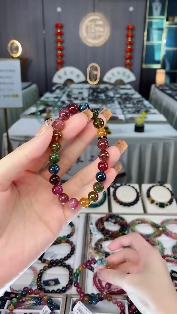 未镶嵌老矿碧玺色标彩虹透体单圈手串8mm+碧玺dan多样性发货一条