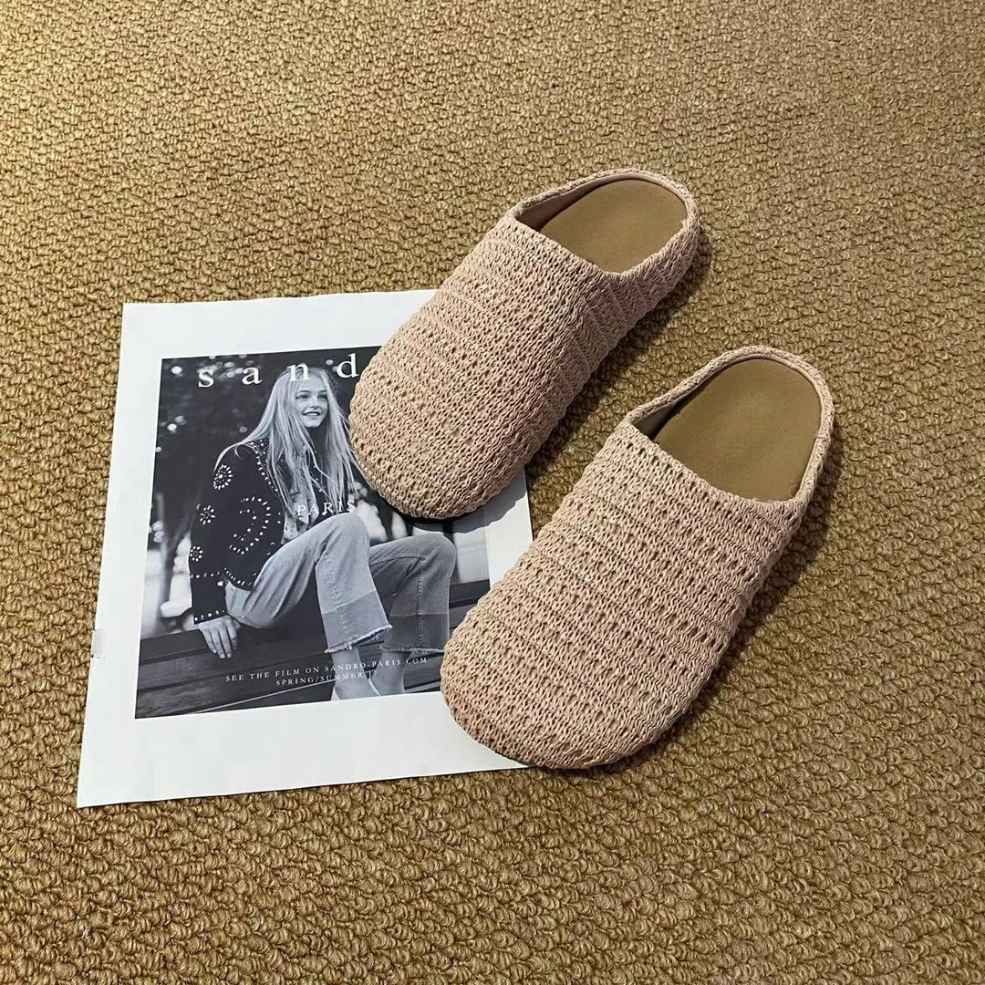 时尚编织镂空透气包头半拖女款外穿2025年春夏季新款厚软底凉拖鞋