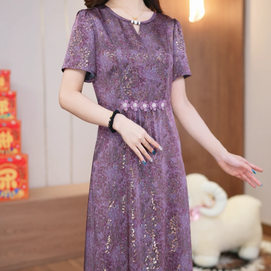 【鑫鑫直播专享】2025款桑蚕丝大码夏季连衣裙真丝中式显瘦高端女装