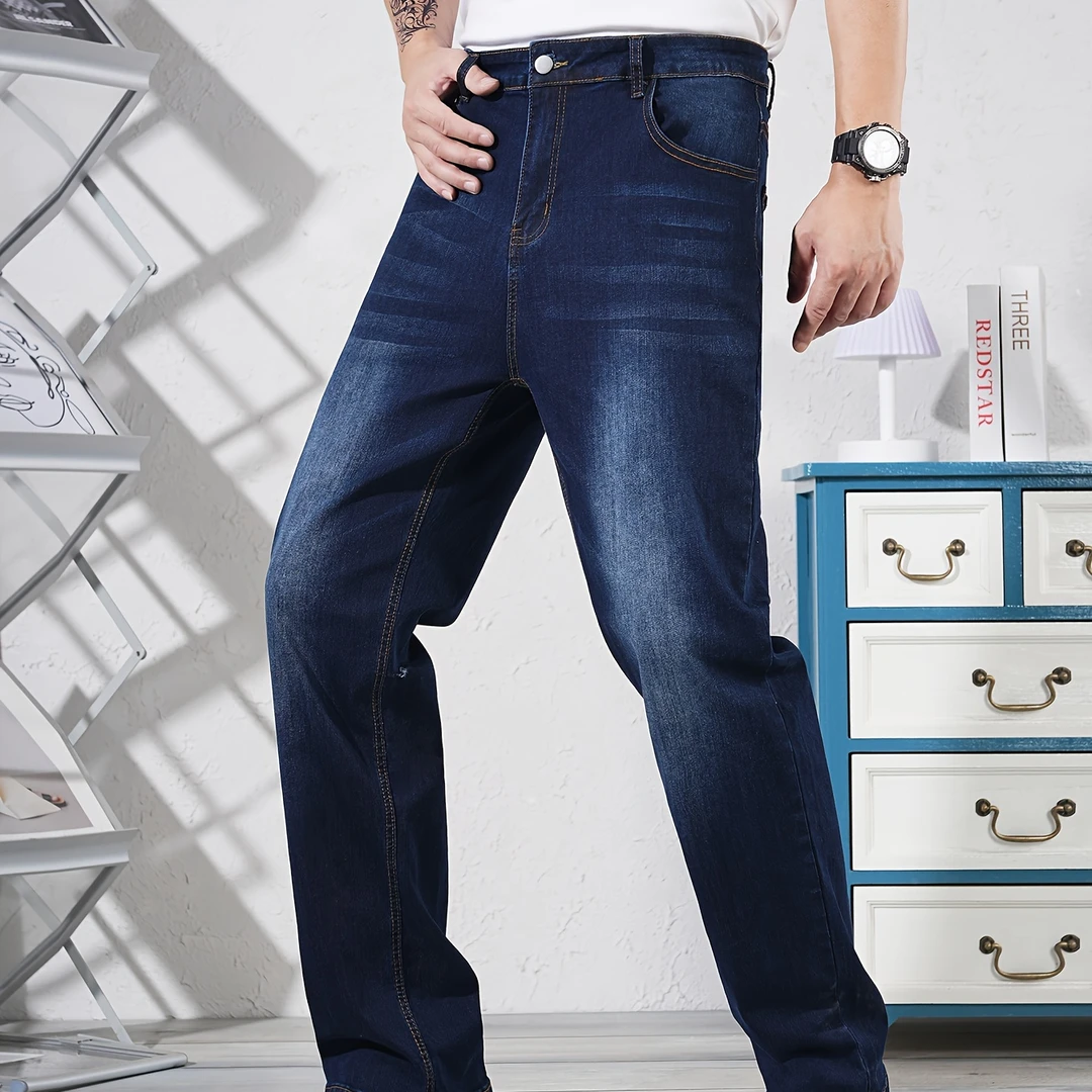 1010简约直筒四季款男士蓝色休闲牛仔裤