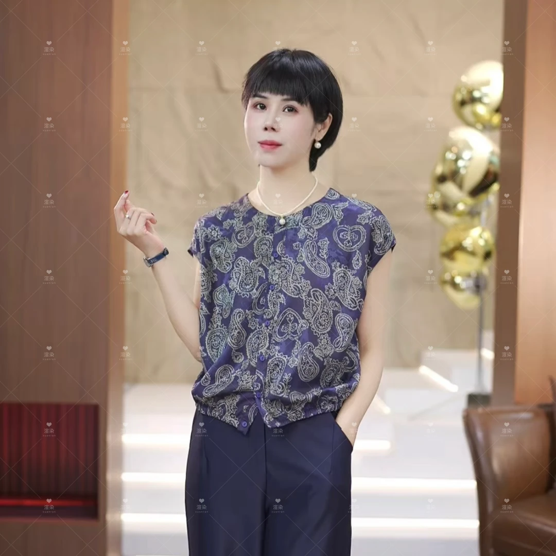 【渲渲推荐】H-F5172夏季休闲减龄一排扣青花瓷小衫