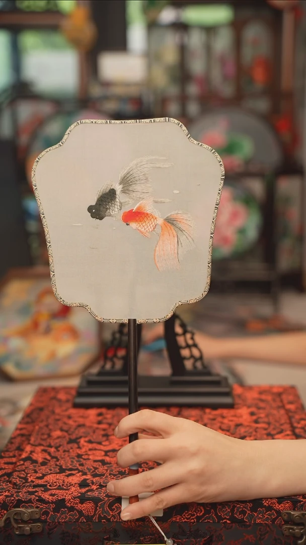 扇子团扇 绣花双面非遗