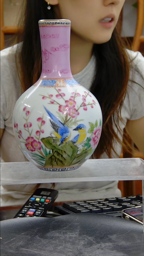 瓶粉彩花鸟纹天球瓶#5001#