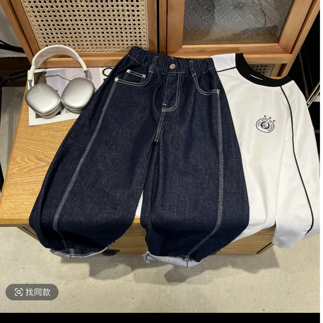 【儿童时尚牛仔裤 春装新款】2025春秋季新款男女童洋气时髦长裤子
