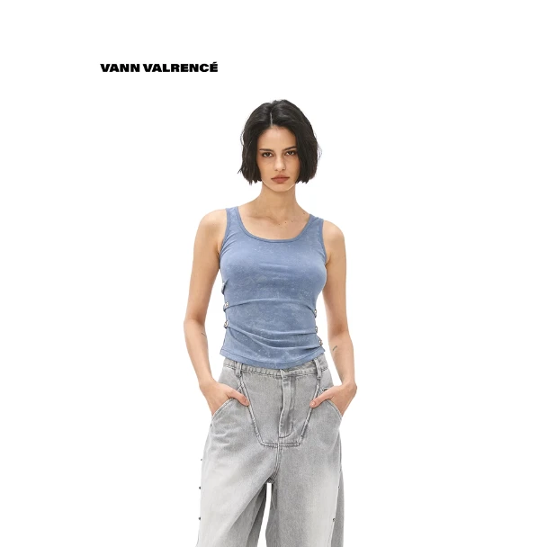 【LOCAT】vann valrence 女士修身金属装饰褶皱背心  VA05SIW00649