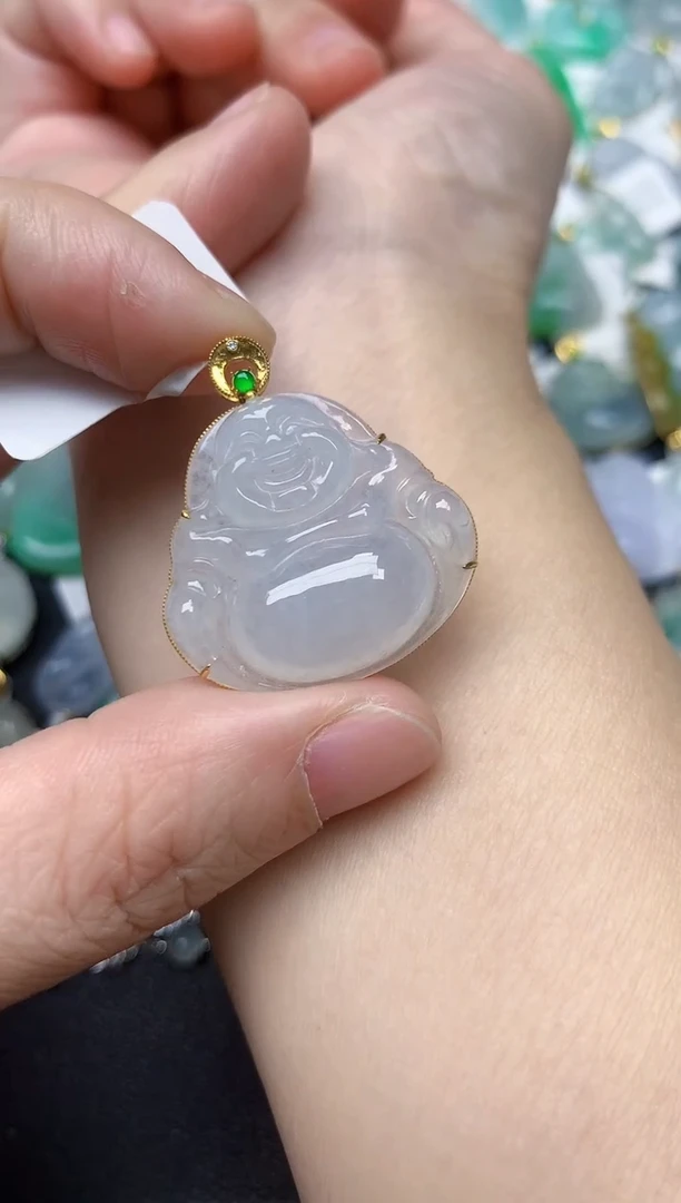 颈饰18K金镶嵌翡翠天然缅甸A货翡翠