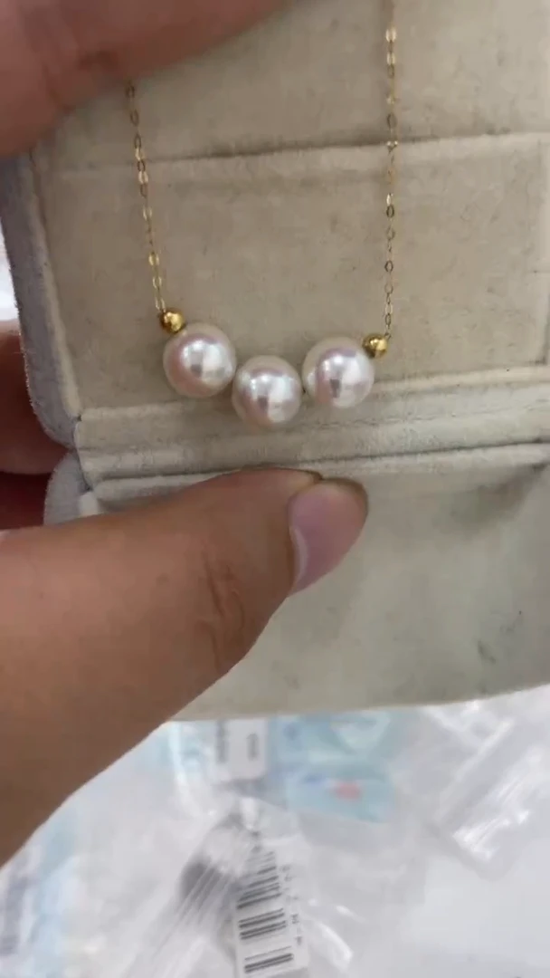 18K金镶嵌项链海水珍珠akoya