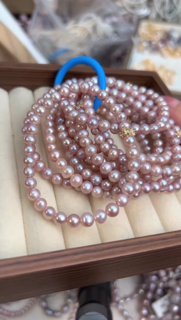 未镶嵌福利淡水珍珠无核*强光珍珠手链（粉色5/6mm）多样性发一