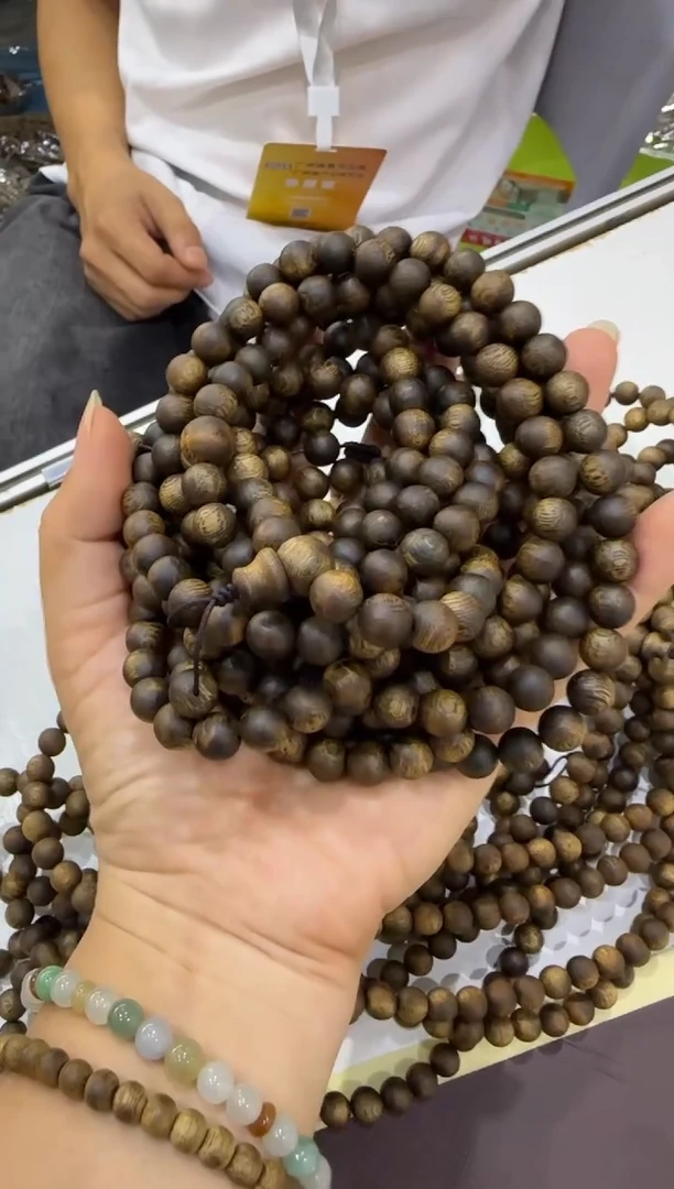 沉香手串沉水浮国香绿棋沉香张勺子正圆珠8mm108颗30g+多样性发1