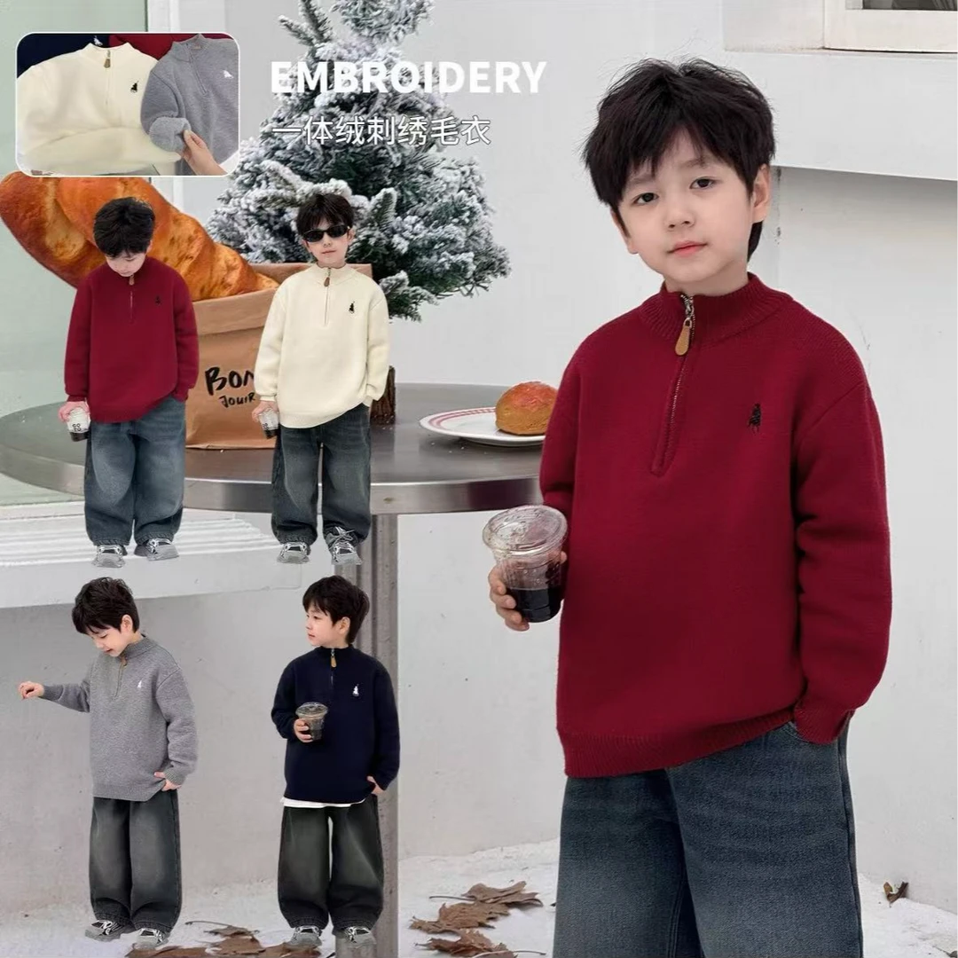 【少年】2024秋冬新款时尚潮流套头毛衣男童女童亲子针织衫毛衣