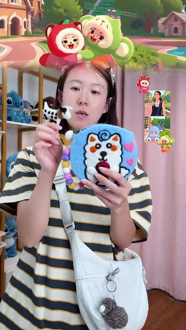 毛绒蓝色小狗包+紫色手串+瓢虫