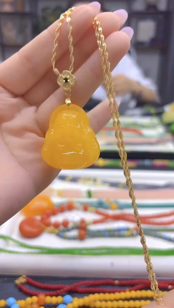 蜜蜡吊坠(赠链)14K金镶嵌DIY款D32