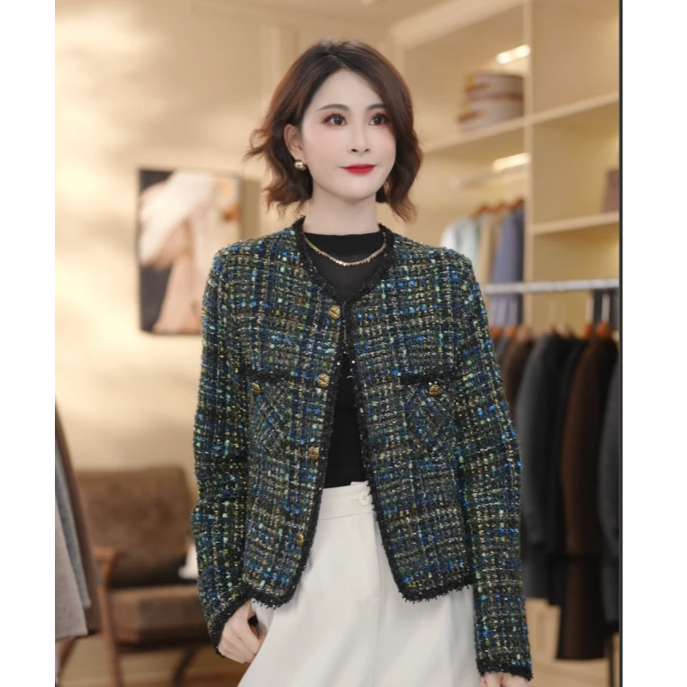 【妙璎羽】2025年新款法式小香风短外套女粗花呢格纹肌理感上衣1145
