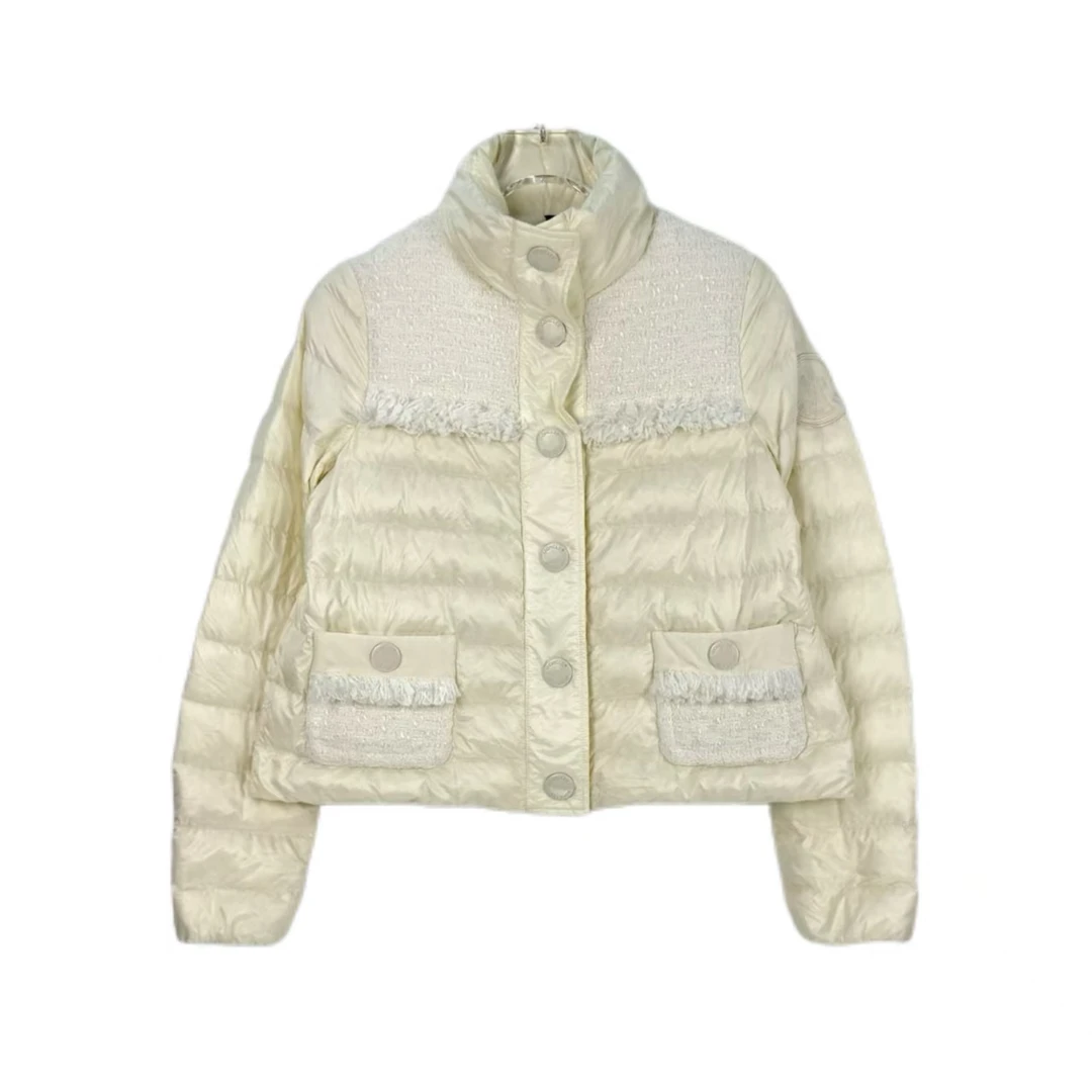 未使用 MONCLER 汤/P255028704/米白色经典logo拼接设计羽绒服1码