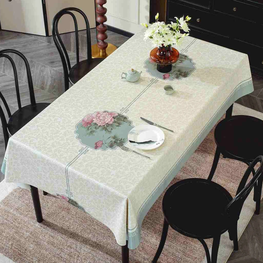 镜花缘PU天丝感无味防水防油餐桌布中式高端防烫茶几布轻奢最新款