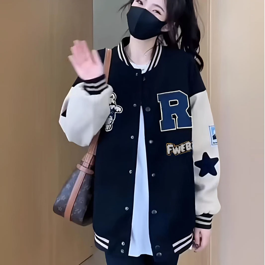 2025春秋装新款韩版女装宽松显瘦休闲卡通潮学院风棒球服外套上衣