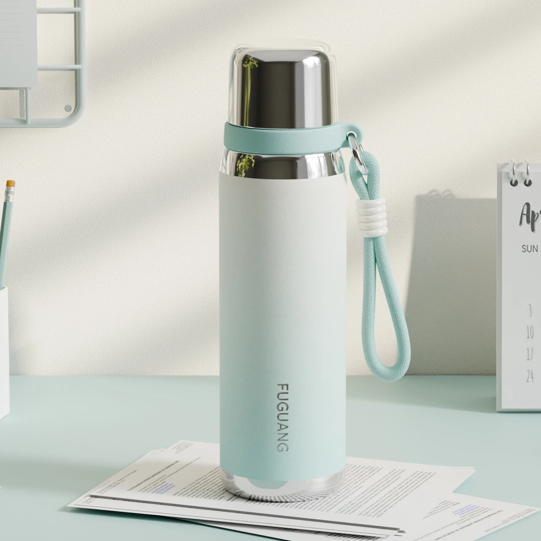 富光学生保温杯新款渐变杯子户外水杯带提绳女士好看简约