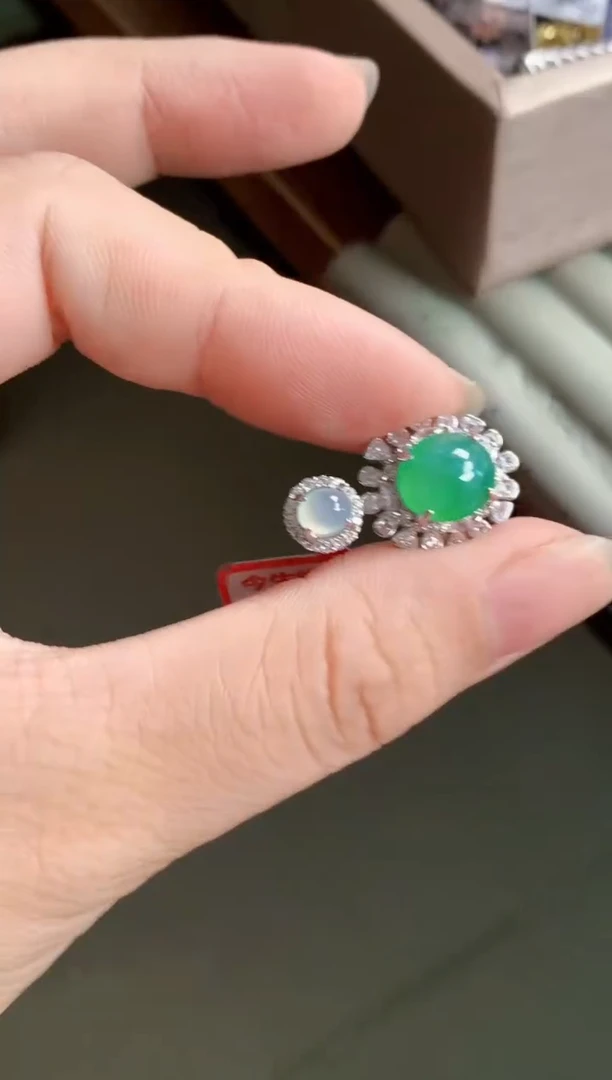 银S925镶嵌戒指翡翠天然A货缅甸翡翠