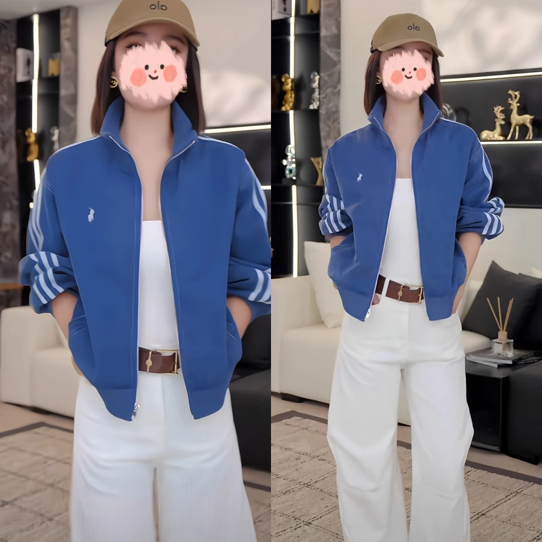 潮牌立领刺绣复古港风牛仔外套女202秋季新款宽松时尚三条杠上衣