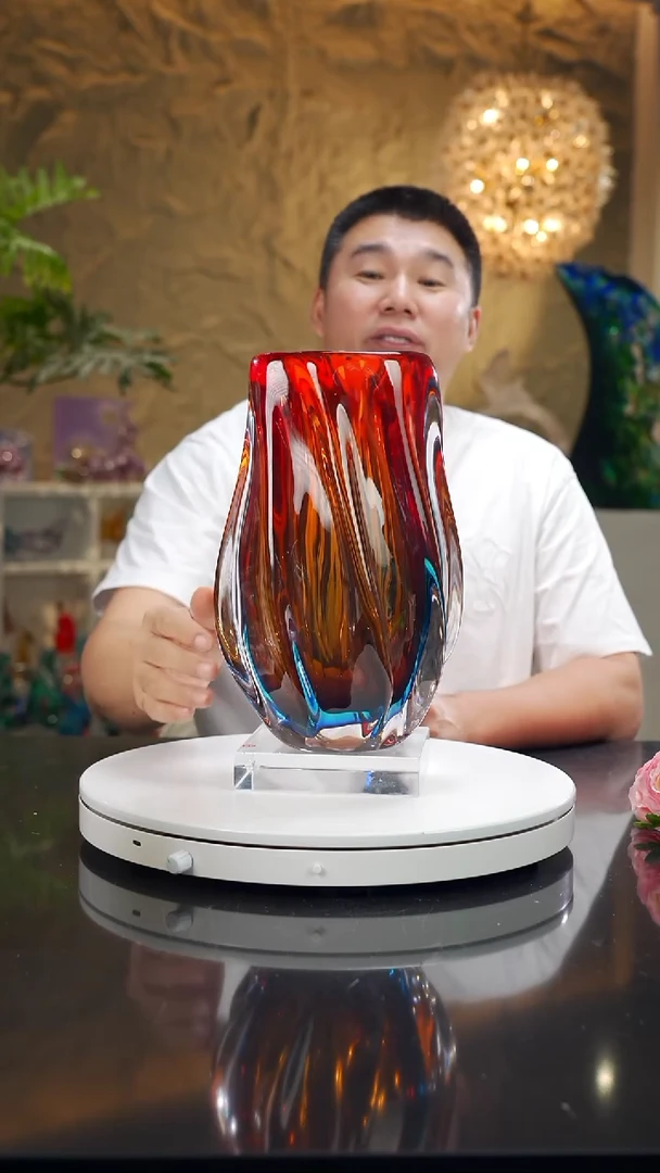 手工艺品琉璃福利设计款红蓝花瓶大号