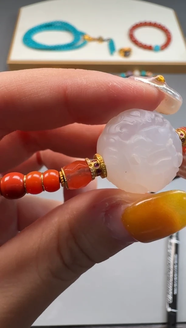 南红玛瑙配饰配饰18K金镶嵌念****～手串手串