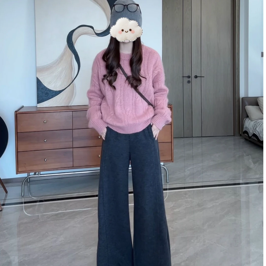 秋冬毛针织衫套头学院风针织春季高领慵懒风宽松纯色-A5145