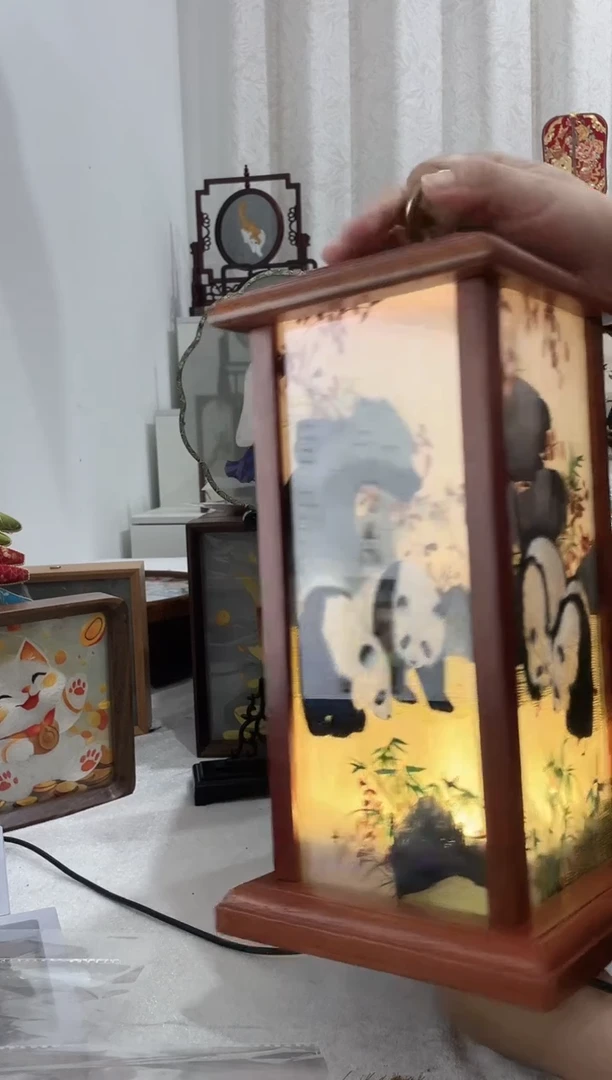 扇子苏绣作品手工四页宫灯