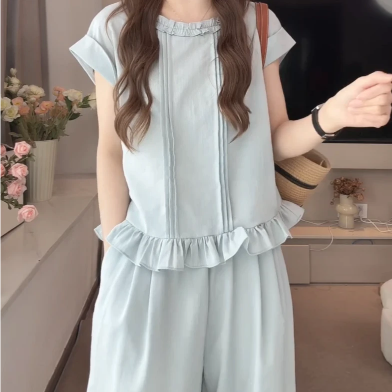 TZ夏季清凉/超舒服 显瘦套装2025年夏季减龄木耳边女装