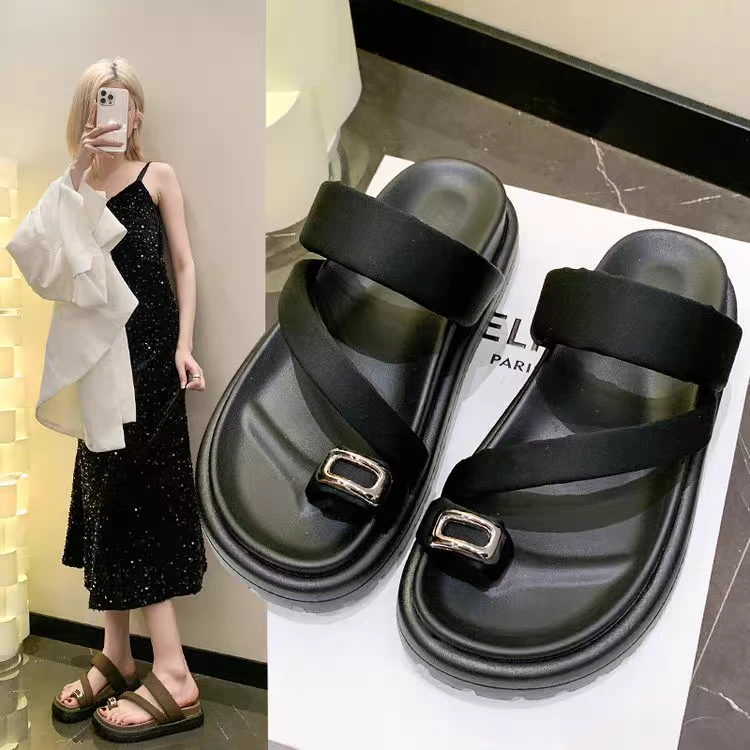 套趾夹脚拖鞋女春外穿新款高级感休闲厚底海边沙滩凉拖鞋09-108