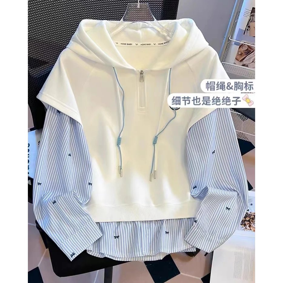 女童蝴蝶结连帽假两件卫衣097
