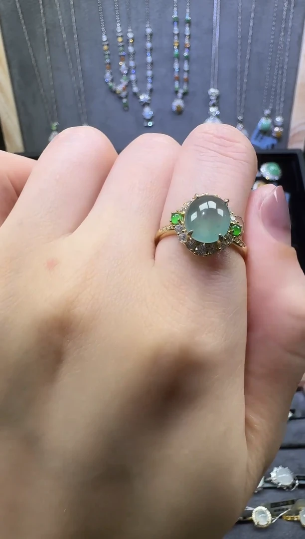 银S925镶嵌戒指翡翠翡翠戒指46