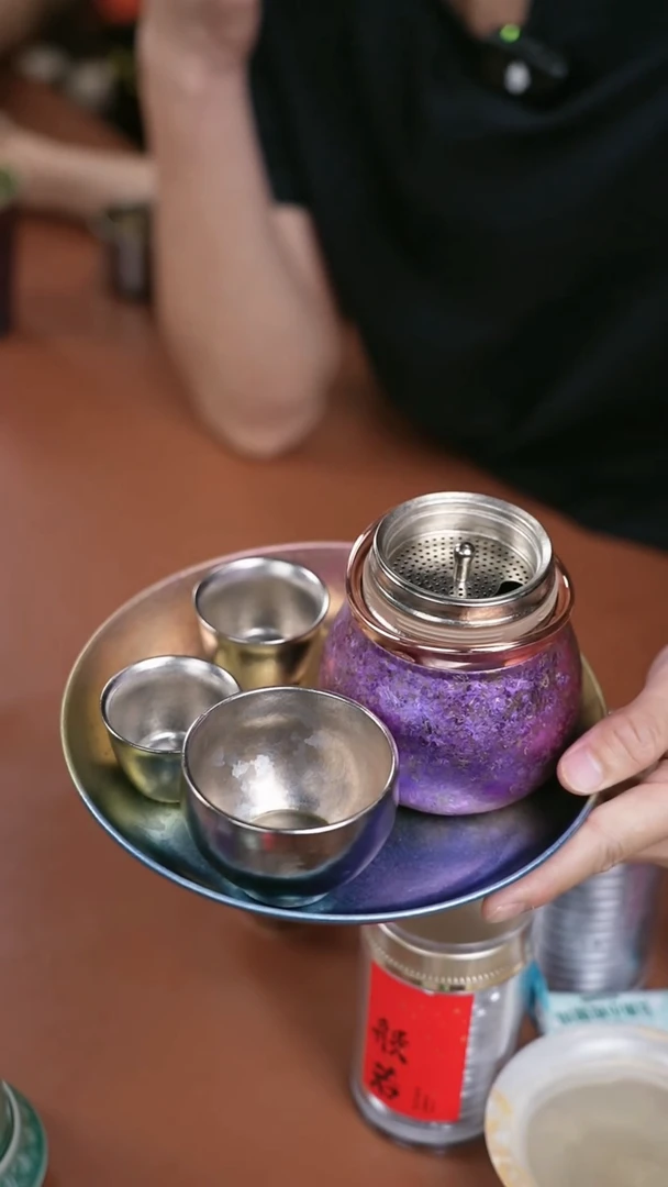 钛纯钛福禄宝瓶+钛盘 紫 配渐变色钛盘