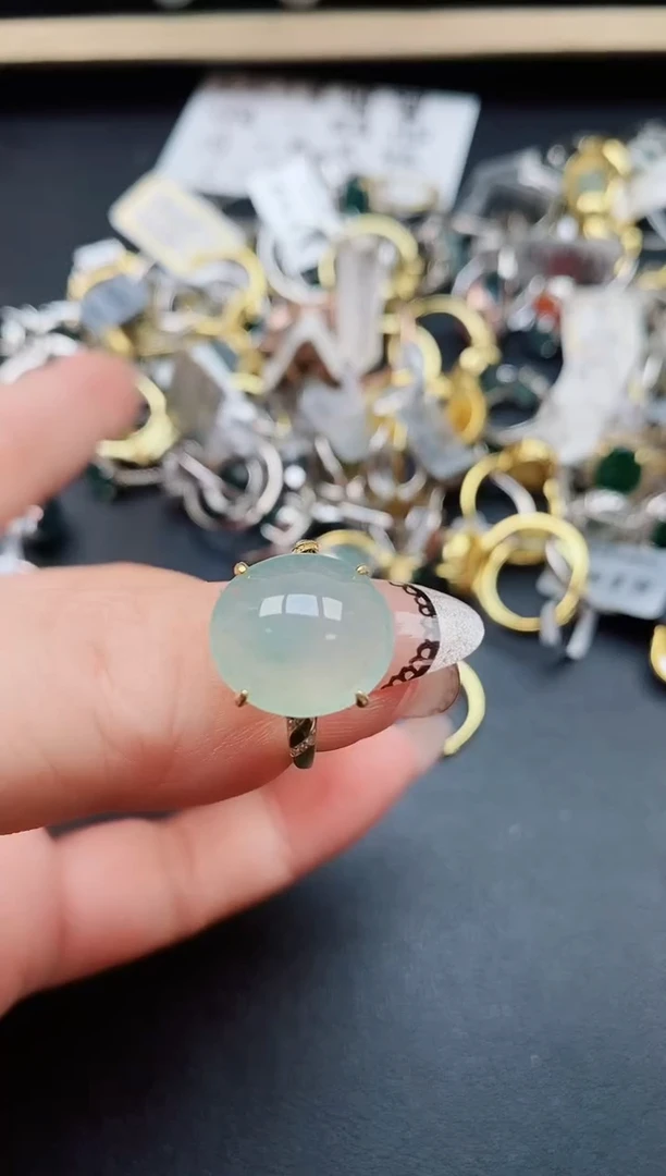 翡翠戒指银S925镶嵌50850