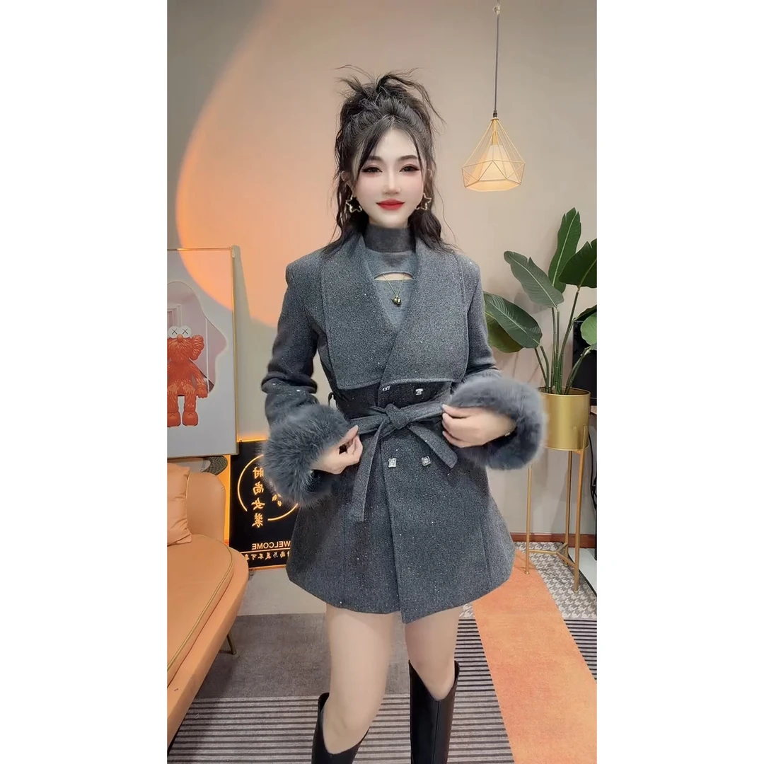 秋冬新款高级感毛呢外套时尚气质轻奢显瘦中长款加厚百搭爆款外套
