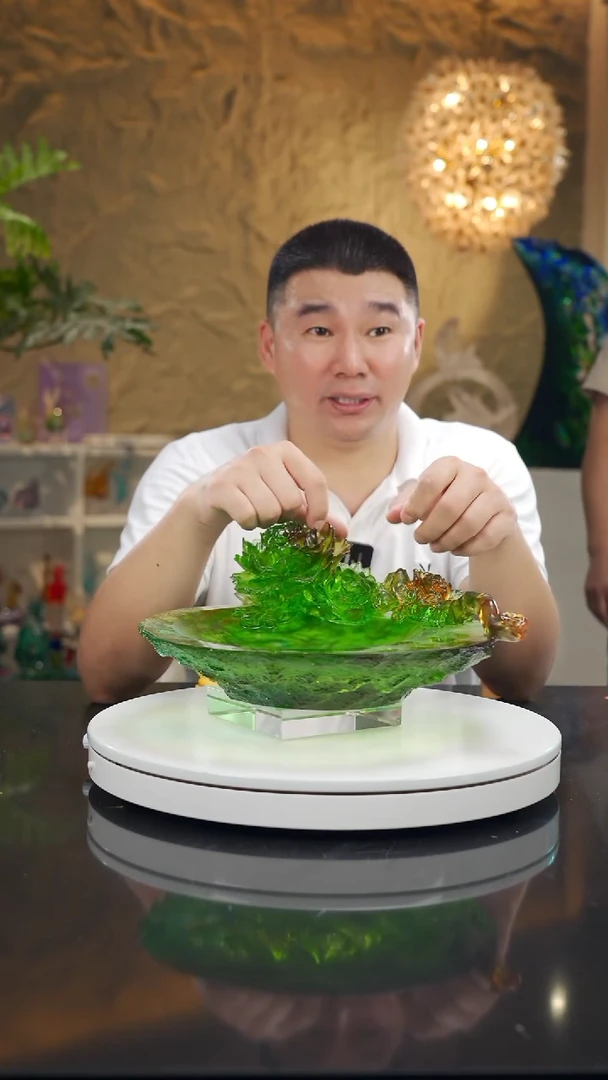 摆件福利设计款绿色如意牡丹花果盘摆件