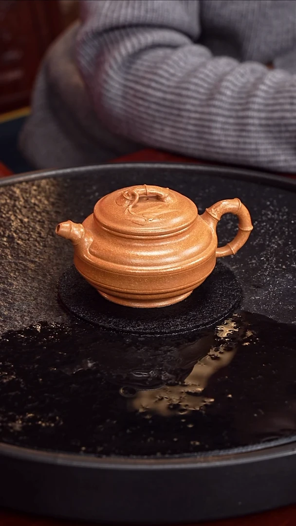 茶壶紫砂蒋旭霞   双线竹鼓128  黄金段  200毫升 蒋敏杰